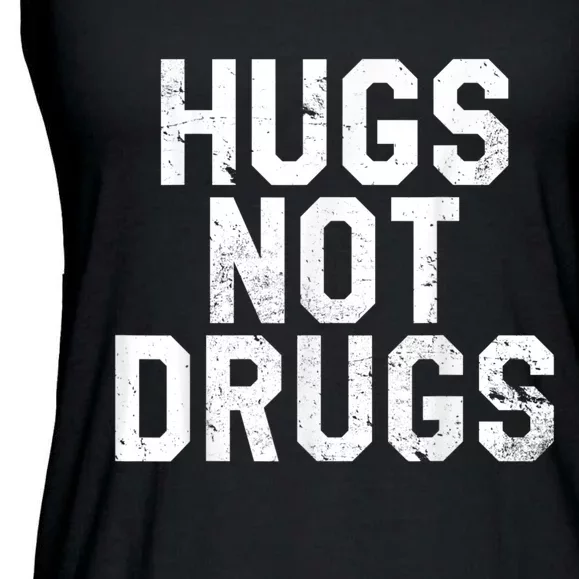 Hugs Not Drugs Distressed Jumbo Print Graphic Ladies Essential Flowy Tank