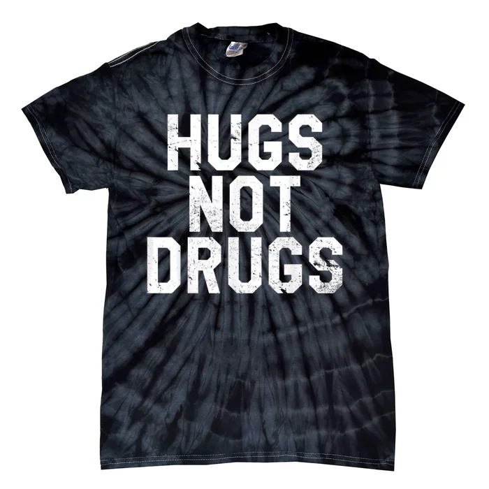 Hugs Not Drugs Distressed Jumbo Print Graphic Tie-Dye T-Shirt