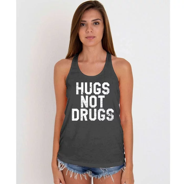 Hugs Not Drugs Distressed Jumbo Print Graphic Women's Knotted Racerback Tank