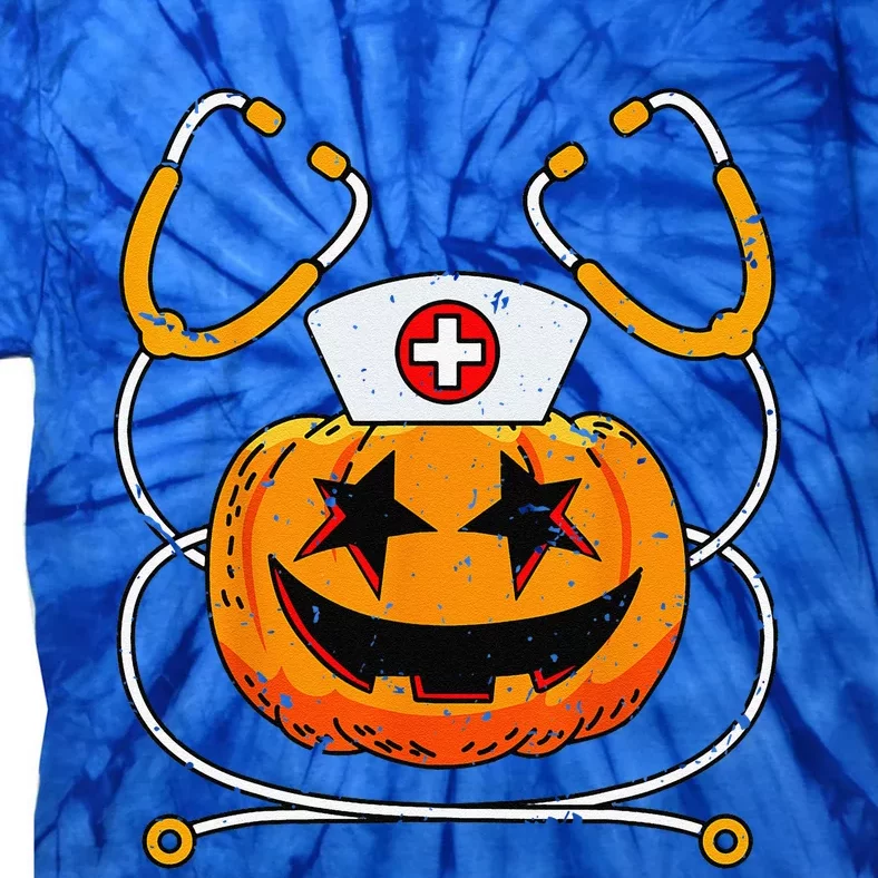 Halloween Nurse Funny Costume Jack O Lantern Pumpkin Tie-Dye T-Shirt