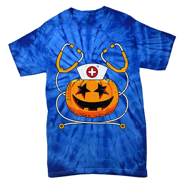 Halloween Nurse Funny Costume Jack O Lantern Pumpkin Tie-Dye T-Shirt