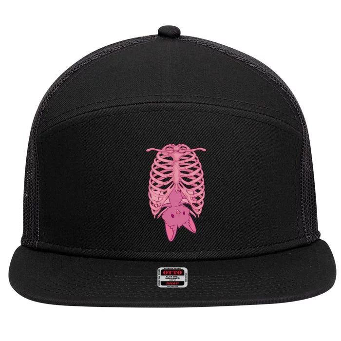 Halloween Nu Goth Pink Bat Pastel Goth 7 Panel Mesh Trucker Snapback Hat