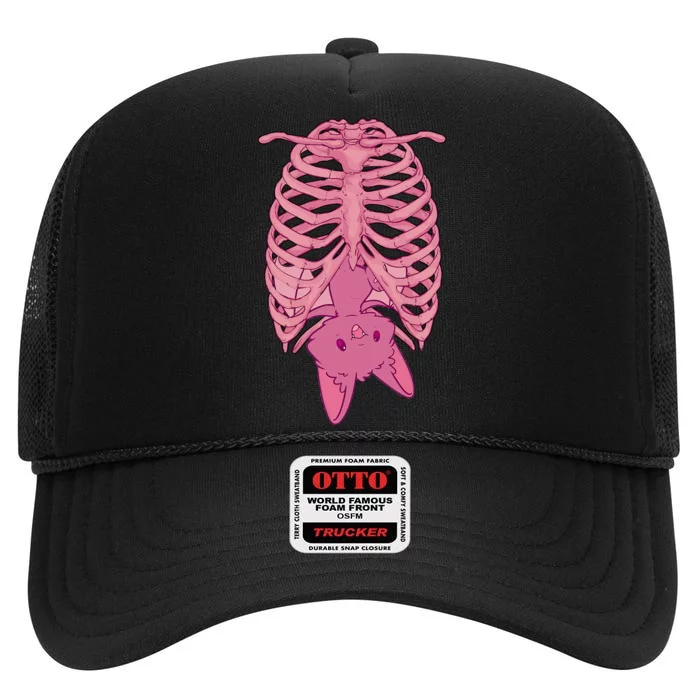 Halloween Nu Goth Pink Bat Pastel Goth High Crown Mesh Trucker Hat