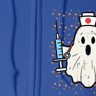 Halloween Nurse Ghost Boo Nursing Scrub Top Costume Cute Gift Full Zip Hoodie