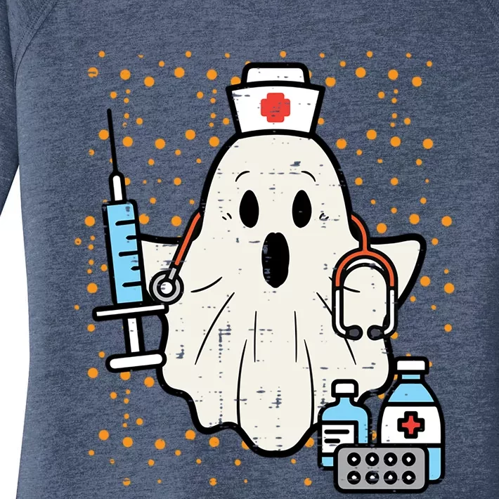 Halloween Nurse Ghost Boo Nursing Scrub Top Costume Cute Gift Women's Perfect Tri Tunic Long Sleeve Shirt