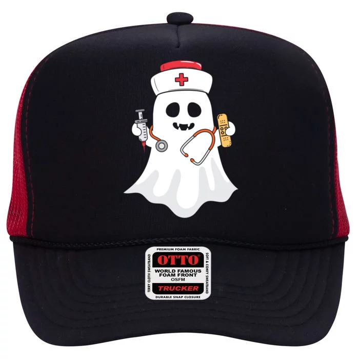 Halloween Nurse Ghost Scrub Top Halloween Costume Nursing Gift High Crown Mesh Trucker Hat