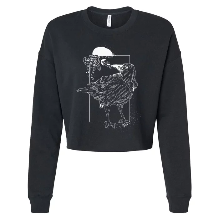 Halloween Night Gift Idea Birds Crow Cropped Pullover Crew