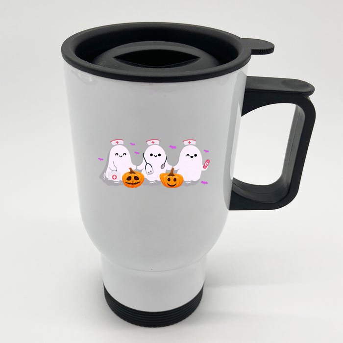 Halloween Nurse Ghosts Boo Crew Front & Back Stainless Steel Travel Mug