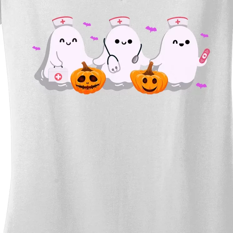 Halloween Nurse Ghosts Boo Crew Women's V-Neck T-Shirt