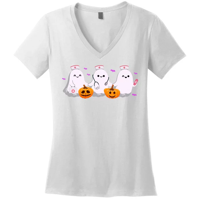 Halloween Nurse Ghosts Boo Crew Women's V-Neck T-Shirt