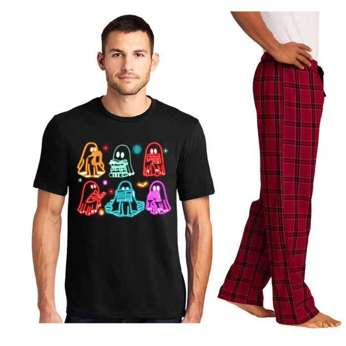 Halloween Neon Ghost Reading Books Spooky Season Pajama Set