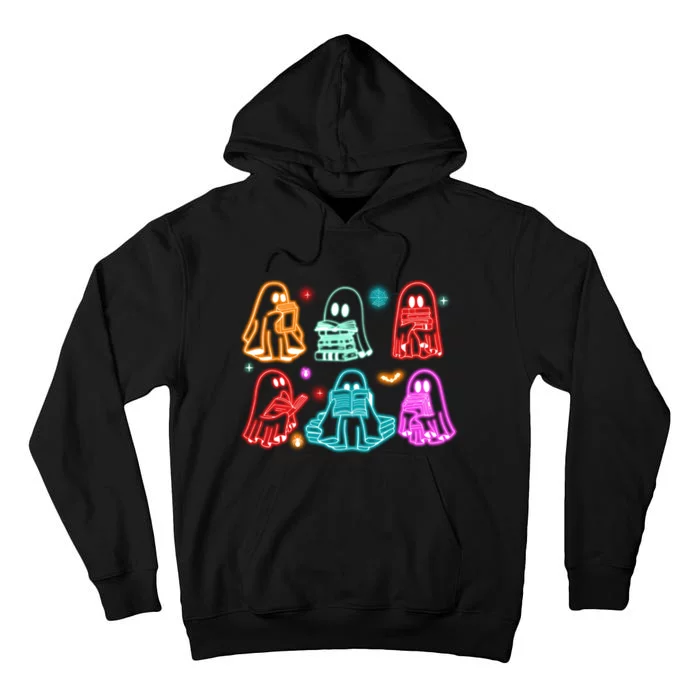 Halloween Neon Ghost Reading Books Spooky Season Tall Hoodie