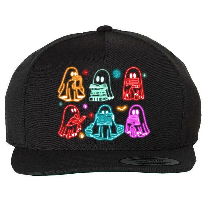 Halloween Neon Ghost Reading Books Spooky Season Wool Snapback Cap