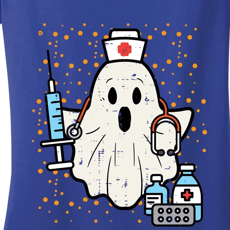 Halloween Nurse Ghost Boo Nursing Scrub Top Costume Gift Women's V-Neck T-Shirt