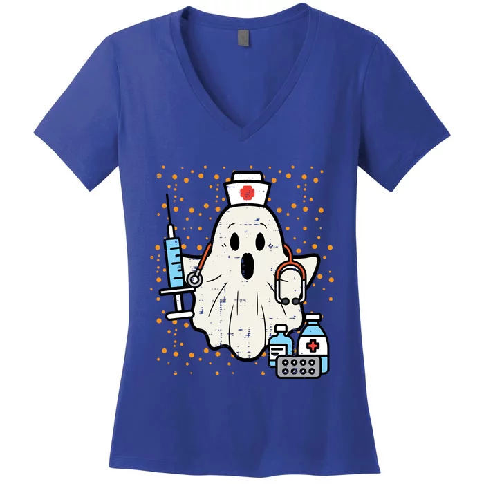 Halloween Nurse Ghost Boo Nursing Scrub Top Costume Gift Women's V-Neck T-Shirt