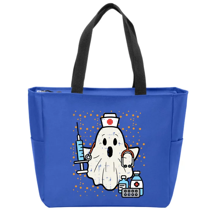 Halloween Nurse Ghost Boo Nursing Scrub Top Costume Gift Zip Tote Bag