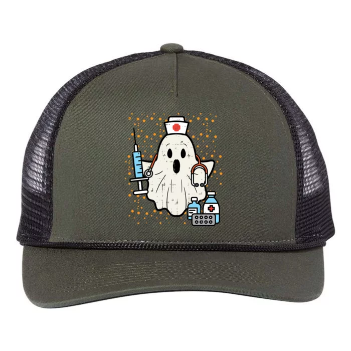 Halloween Nurse Ghost Boo Nursing Scrub Top Costume Gift Retro Rope Trucker Hat Cap