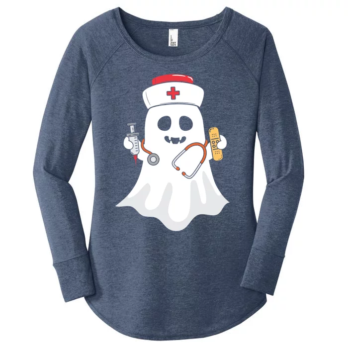 Halloween Nurse Ghost Scrub Top Halloween Costume Nursing Gift Women's Perfect Tri Tunic Long Sleeve Shirt