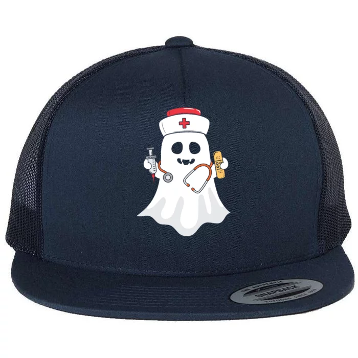 Halloween Nurse Ghost Scrub Top Halloween Costume Nursing Gift Flat Bill Trucker Hat