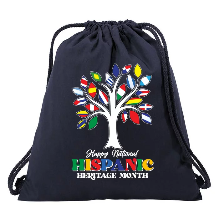 Happy National Hispanic Heritage Month Flag Tree Drawstring Bag