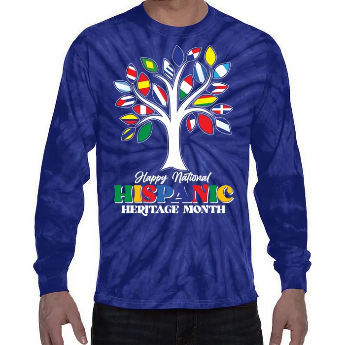 Happy National Hispanic Heritage Month Flag Tree Tie-Dye Long Sleeve Shirt