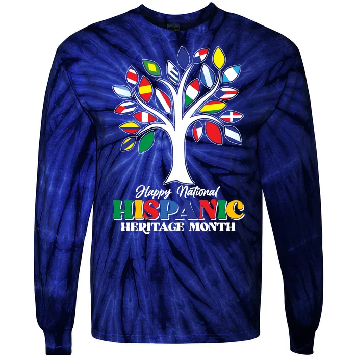 Happy National Hispanic Heritage Month Flag Tree Tie-Dye Long Sleeve Shirt