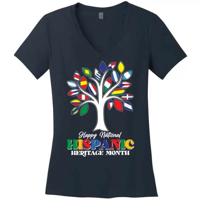 Happy National Hispanic Heritage Month Flag Tree Women's V-Neck T-Shirt