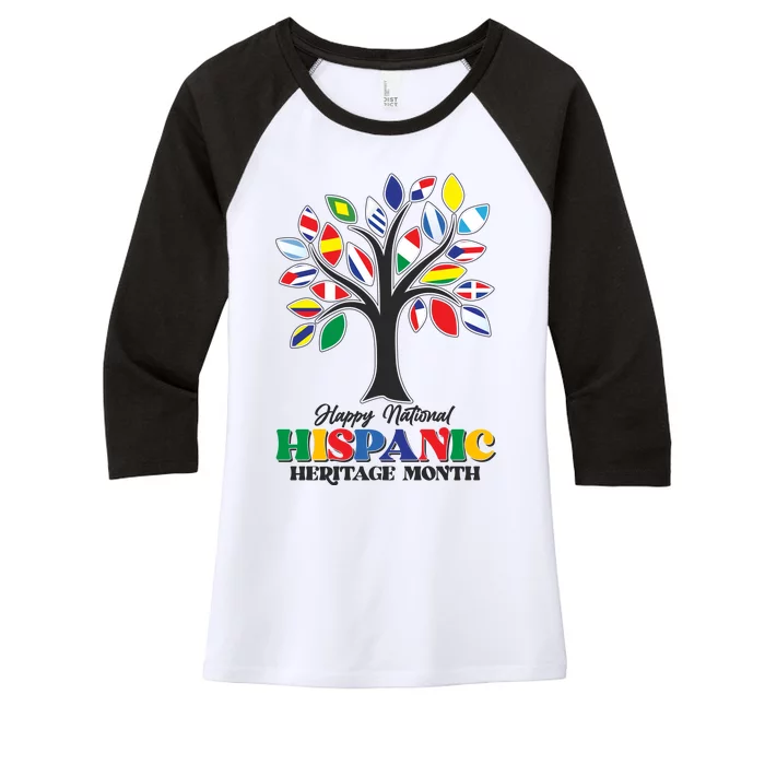 Happy National Hispanic Heritage Month Flag Tree Women's Tri-Blend 3/4-Sleeve Raglan Shirt