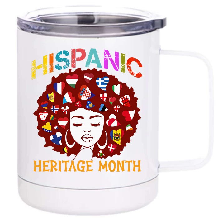 Happy National Heritage Month Tree Hispanic Latino Flags Front & Back 12oz Stainless Steel Tumbler Cup