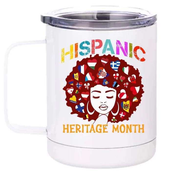 Happy National Heritage Month Tree Hispanic Latino Flags Front & Back 12oz Stainless Steel Tumbler Cup