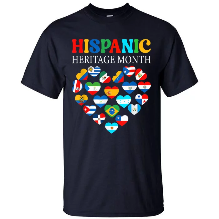 Happy National Hispanic Heritage Month All Countries Heart Tall T-Shirt