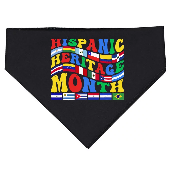 Happy National Hispanic Heritage Month All Countries Groovy USA-Made Doggie Bandana