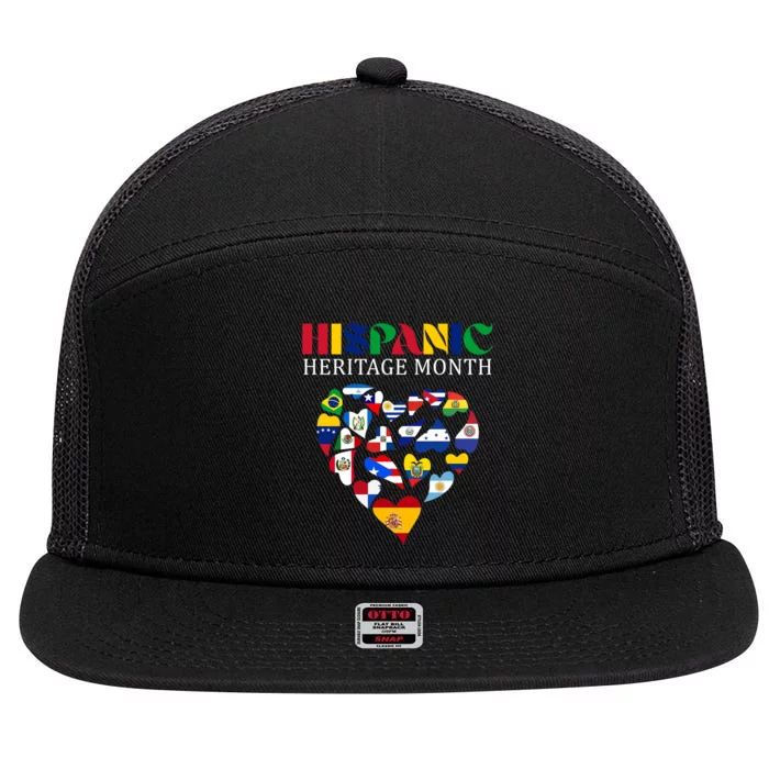 Happy National Hispanic Heritage Month All Countries 7 Panel Mesh Trucker Snapback Hat