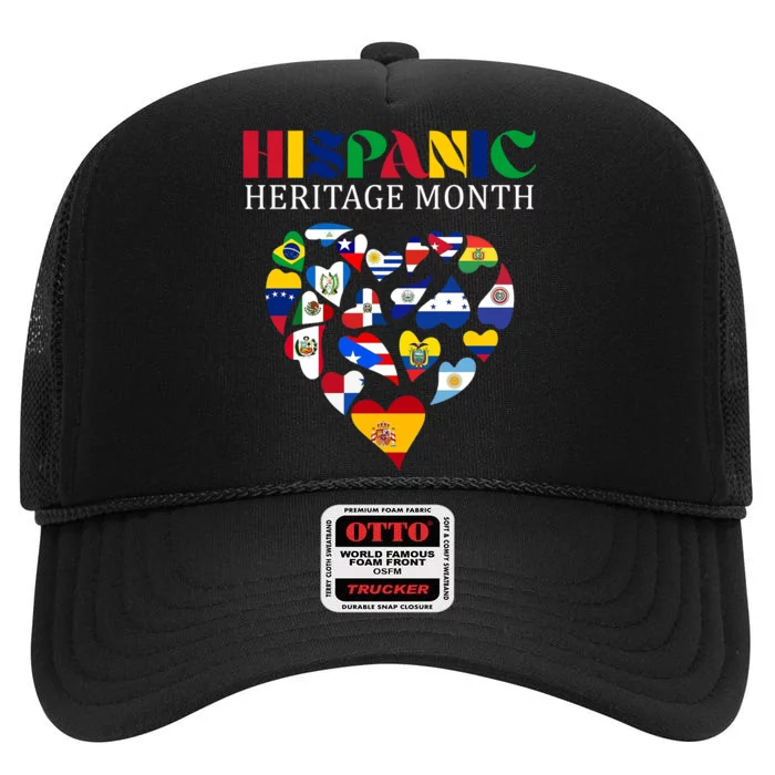 Happy National Hispanic Heritage Month All Countries High Crown Mesh Trucker Hat