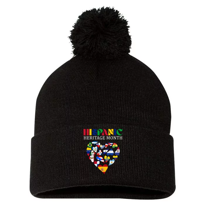 Happy National Hispanic Heritage Month All Countries Pom Pom 12in Knit Beanie