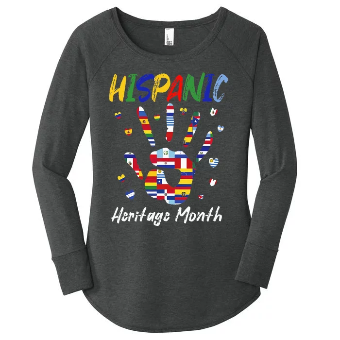 Hand National Hispanic Heritage Month All Countries Flag Women's Perfect Tri Tunic Long Sleeve Shirt