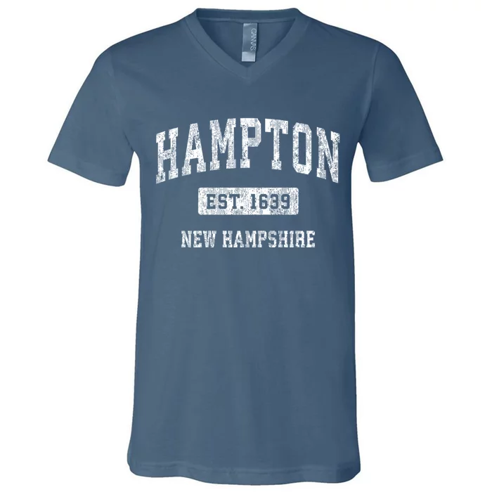 Hampton New Hampshire Nh Vintage Sports Established V-Neck T-Shirt