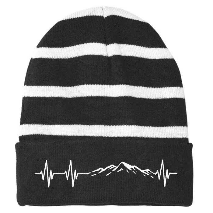 Hiking Nature Hike Hiker Outdoor Funny Hiking Heartbeat Striped Beanie with Solid Band