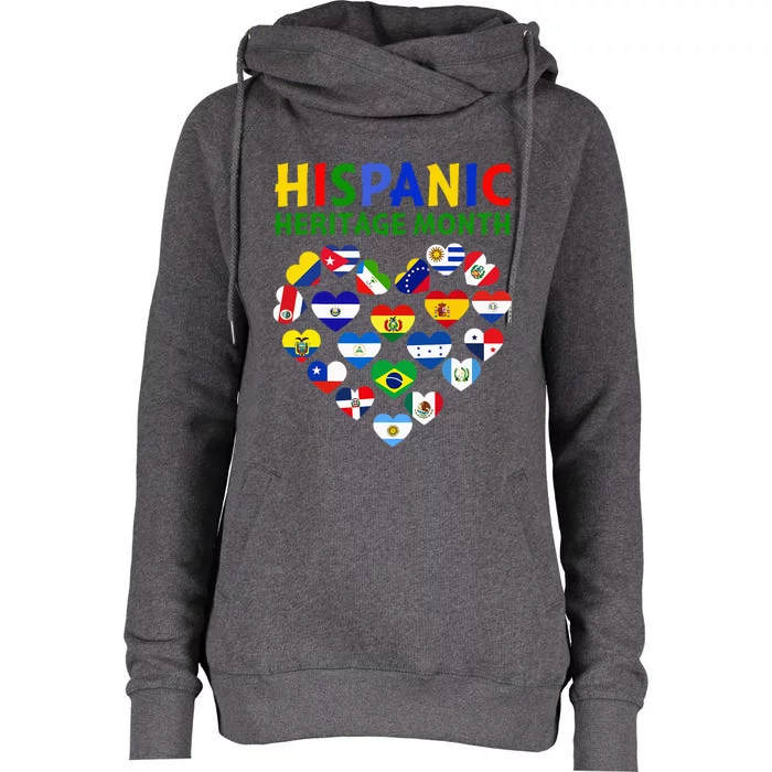 Happy National Hispanic Heritage Month All Countries Heart Womens Funnel Neck Pullover Hood