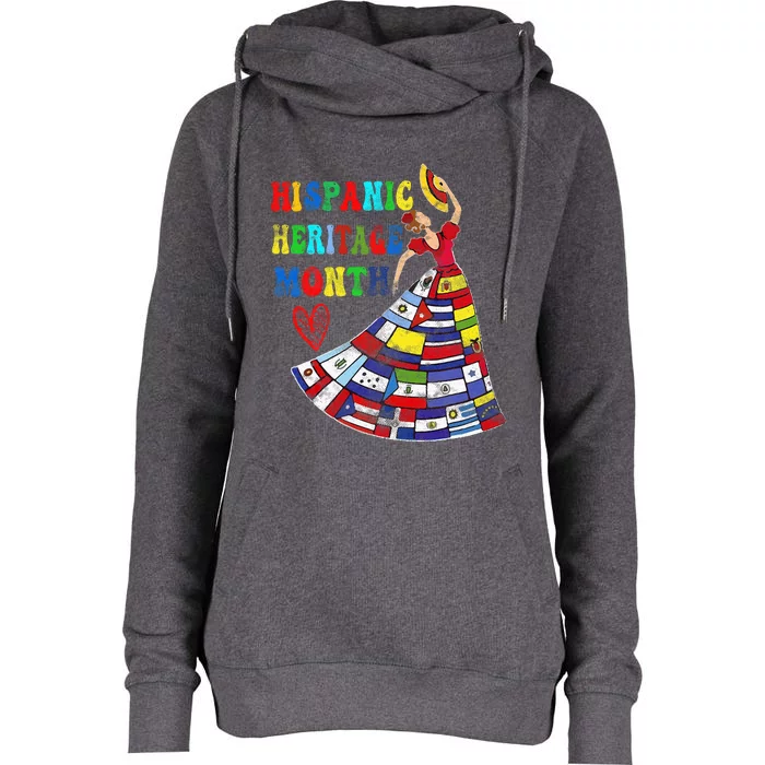 Happy National Hispanic Heritage Month All Countries Heart Womens Funnel Neck Pullover Hood