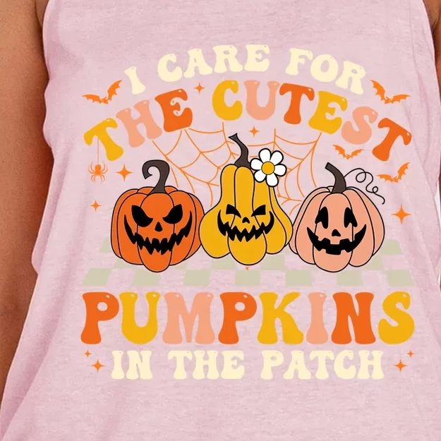 Halloween Nurse I Care For The Cutest Pumpkins In The Patch Gift Women's Knotted Racerback Tank