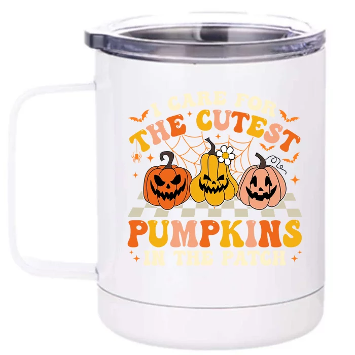 Halloween Nurse I Care For The Cutest Pumpkins In The Patch Gift Front & Back 12oz Stainless Steel Tumbler Cup