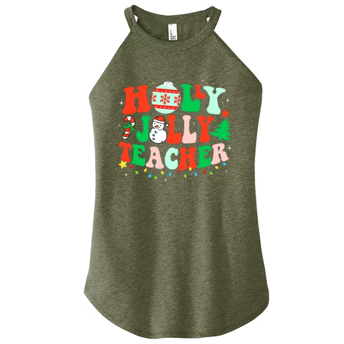 Holly N Jolly Santa Christmas Teacher Life Cute Xmas Holiday Women’s Perfect Tri Rocker Tank