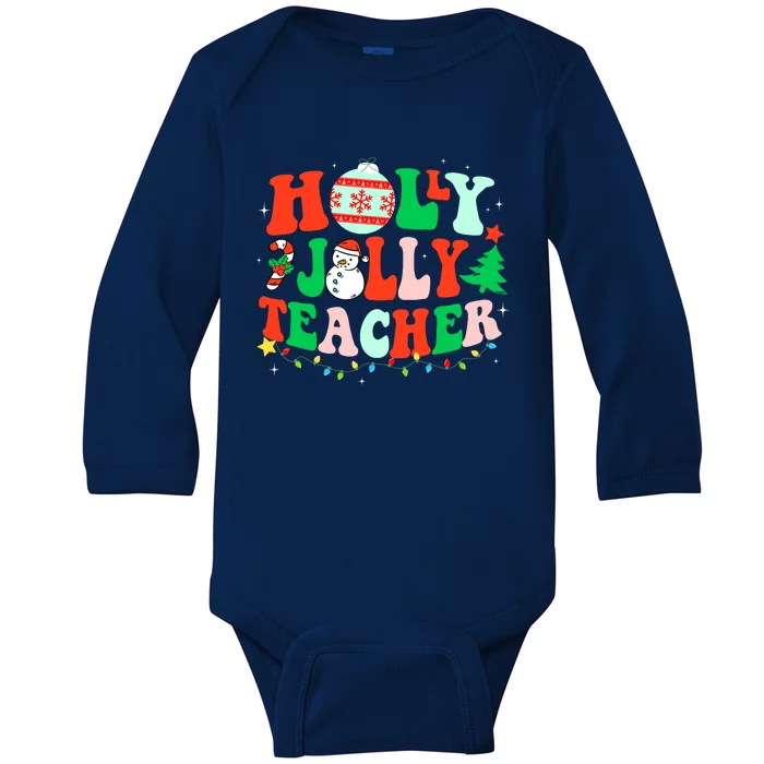 Holly N Jolly Santa Christmas Teacher Life Cute Xmas Holiday Baby Long Sleeve Bodysuit