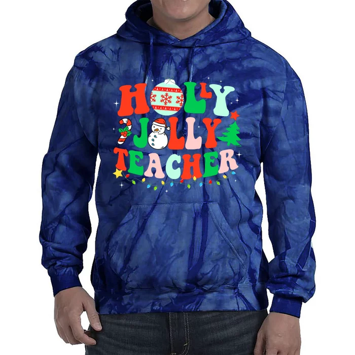 Holly N Jolly Santa Christmas Teacher Life Cute Xmas Holiday Tie Dye Hoodie