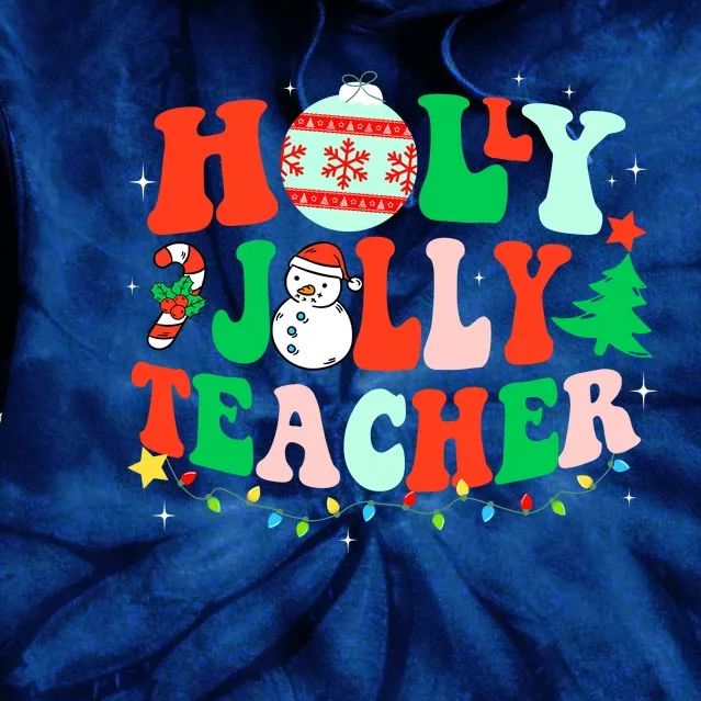 Holly N Jolly Santa Christmas Teacher Life Cute Xmas Holiday Tie Dye Hoodie