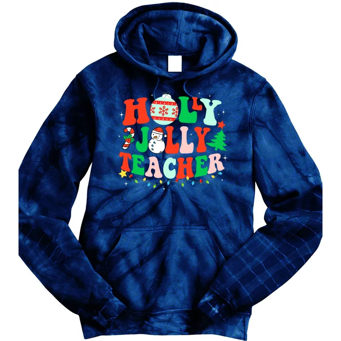 Holly N Jolly Santa Christmas Teacher Life Cute Xmas Holiday Tie Dye Hoodie