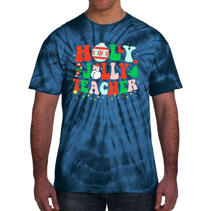 Holly N Jolly Santa Christmas Teacher Life Cute Xmas Holiday Tie-Dye T-Shirt