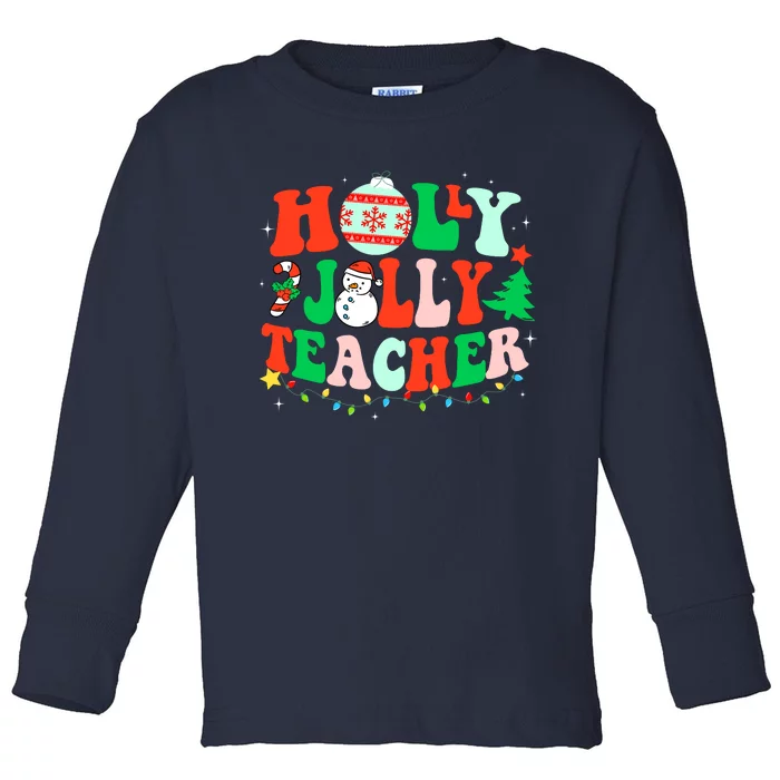 Holly N Jolly Santa Christmas Teacher Life Cute Xmas Holiday Toddler Long Sleeve Shirt