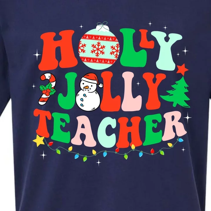 Holly N Jolly Santa Christmas Teacher Life Cute Xmas Holiday Sueded Cloud Jersey T-Shirt